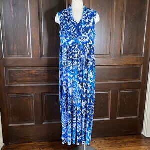 Chicos 2 Blue Flame Jasmina Sleeveless Maxi Dress V-Neck Ikat Design Size L/12